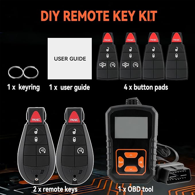 DIY Remote Key Fob Replacement for RAM 1500 2013 2014 2015 2016 2017 2500 3500 Truck Simple Remote Key Easy to Replace Kit GQ4-53T 46chip with Interchangeable Buttons Pad