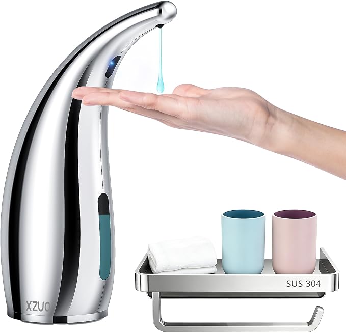 Automatic Soap Dispenser with Infrared Sensor,Adjustable 4-Level Touchless Hand Soap for Kitchen, Bathroom-Battery Operated Electric Dispenser, Durable Plastic, Smart Soap Holder & Toilet Paper Holder