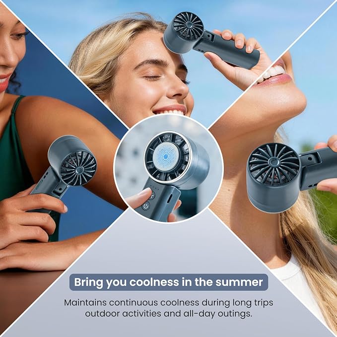 Foldable Handheld Fan with Ice Cooling - 4 Speed Rechargeable Mini Portable Fan, Ultra-Lightweight Personal Air Cooler for Desk, Travel and Makeup, Blue