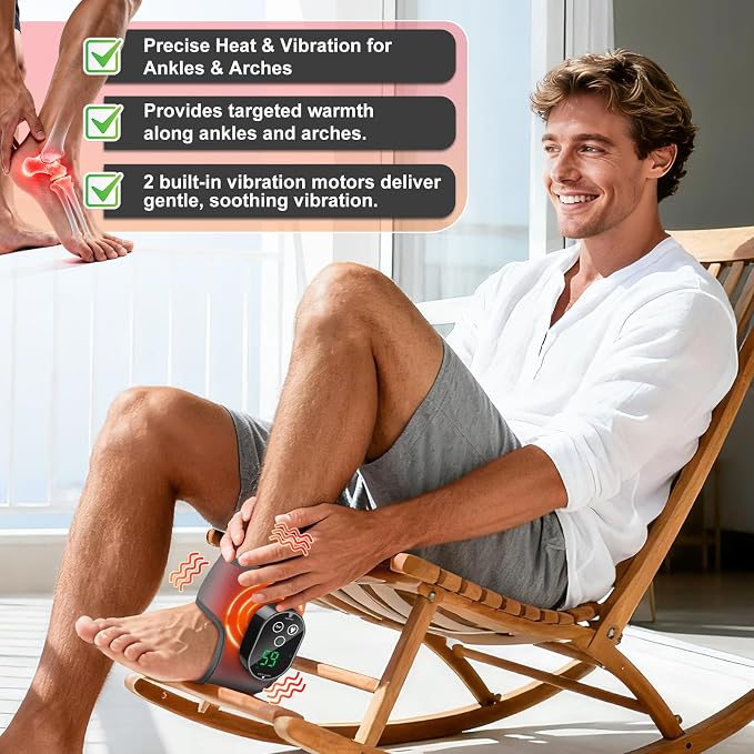 Cordless Ankle Massager for Pain Relief, Heated Ankle Massager, Foot Massager for Neuropathy, Ankle Heating Pad, Foot Heating Pad, Heated Foot Massager, Single One, Grey