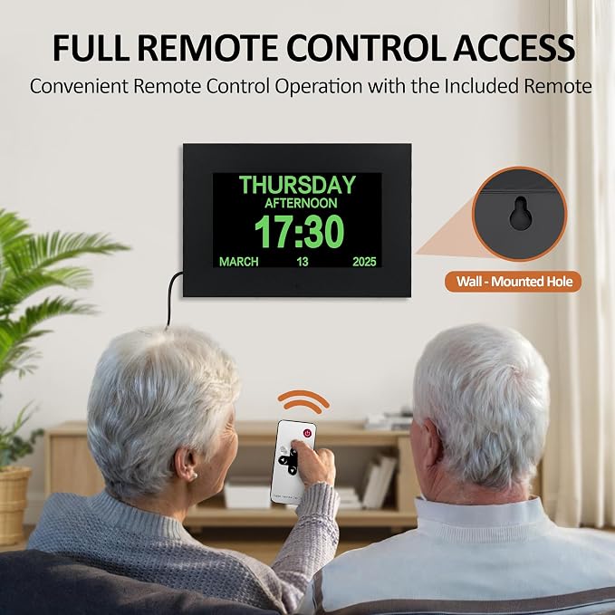 7" Digital Alarm Clock for Seniors, Dementia Clock with Day and Date for Elderly, Digital Calendar Day Clock with 20 Reminders & 20 Alarms, Auto-DST