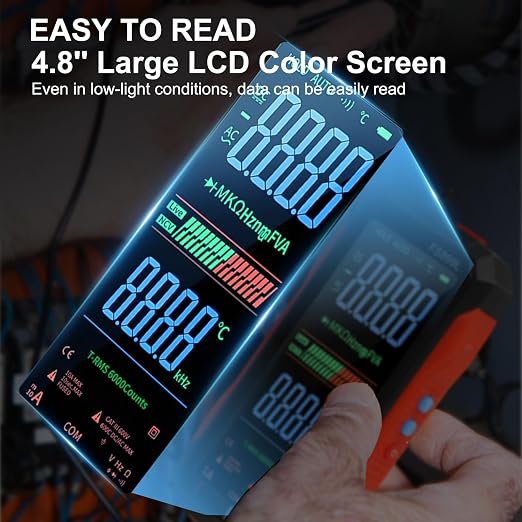 FS899L Digital Multimeter with Color Screen & Storage Case, USB C Rechargeable Electrical Testing, 6000 Counts True RMS AC/DC Voltage Tester, NCV, Capacitance, Non Voltage Detector