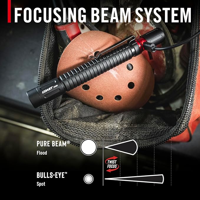 Coast XT30R 1000 Lumen Rechargeable LED Pocket Flashlight, 5 Light Modes with 2-Way Clip and Bite Caps Included