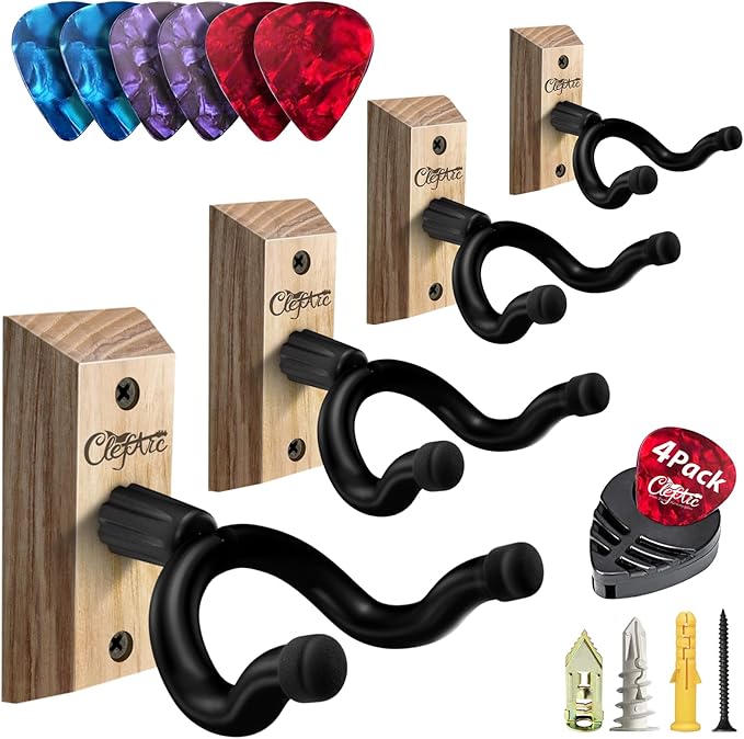 Black Guitar Wall Mount 4 Pack, Picks and Pick Holders, Ashwood