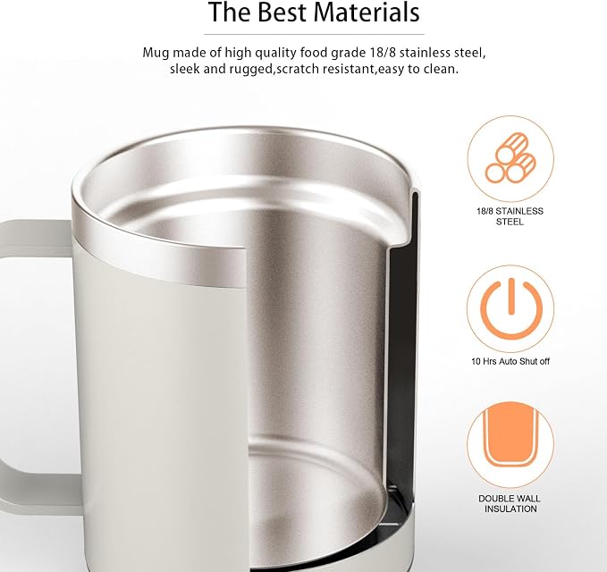 Coffee Warmer with Mug Set, Self Heating Coffee Cup, USB Powered Heated Mug Maintains 131°F, for Office & Home (Off White-12oz)