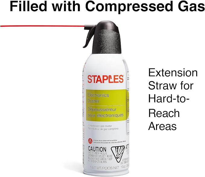 Staples Compressed Air Duster – 10 oz. Cans for Electronics, Keyboards & Office Devices, 4‑Pack