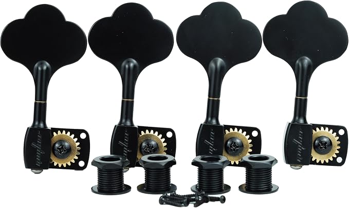 Guyker Bass Tuners (4 for Right) - 1:22 Ratio Gear Open Frame Bass Drop Locking Machine Head Tuning Key Pegs Replacement for Electric Jazz Guitar Bass or Precision Instruments, BB100 Black