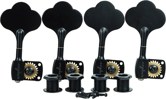 Guyker Bass Tuners (4 for Right) - 1:22 Ratio Gear Open Frame Bass Drop Locking Machine Head Tuning Key Pegs Replacement for Electric Jazz Guitar Bass or Precision Instruments, BB100 Black