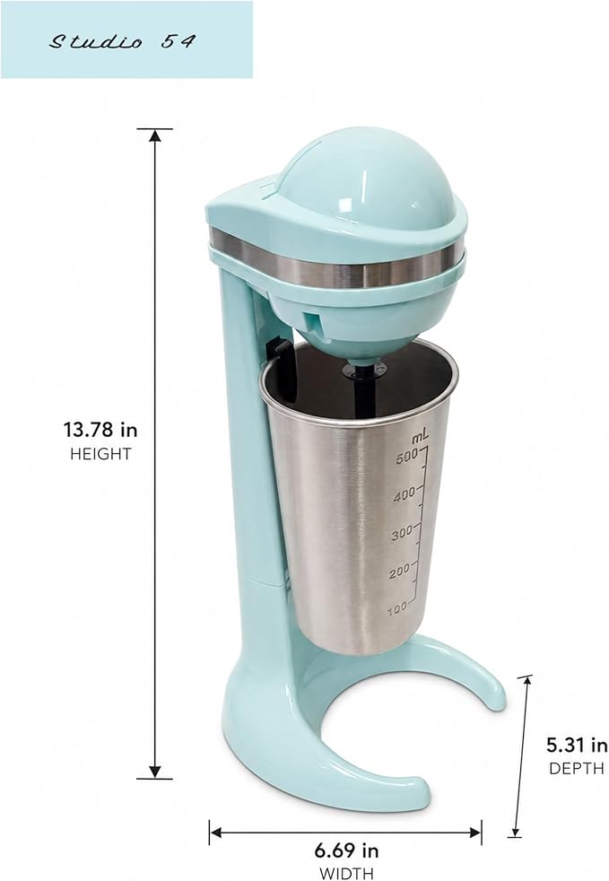 Retro Milkshake Maker, Electric Drink Mixer with 17oz Stainless Steel Mixing Cup, Milkshake Machine & Frappe Maker, 2-Speed Shake Mixer for Smoothies, Ice Cream Drinks & Coffee