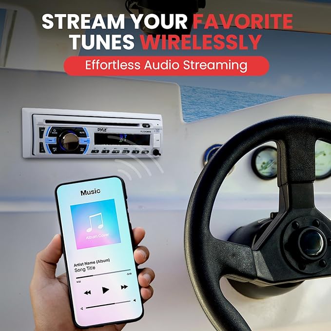 Boat Bluetooth Marine Stereo Receiver - Marine Head Unit Din Single Stereo Speaker Receiver - Wireless Music Streaming/Hands-Free Calling/CD Player/MP3/USB/Aux/ Marine AM FM Radio - Pyle PLCD43MRB