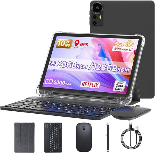 DIGITHINK 128GB Tablet PC 10 inch Android 15.0, Android Tablets, DDR4 4GB RAM+16GB Extend 20GB ROM 2MP+8MP Dual Camera, 2.4G+5G WiFi, Bluetooth 1TB Expand 10 in IPS Tab (Black)