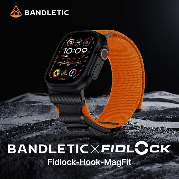 Bandletic Compatible with Apple Watch Ultra Band for Men, Soft Elastic Braided Nylon Strap with Magnetic Fidlock Hook Buckle for iWatch Ultra 3/2/1 49mm, Series 11/10 46mm, 9/8/7 45mm, SE/6/5/4 44mm