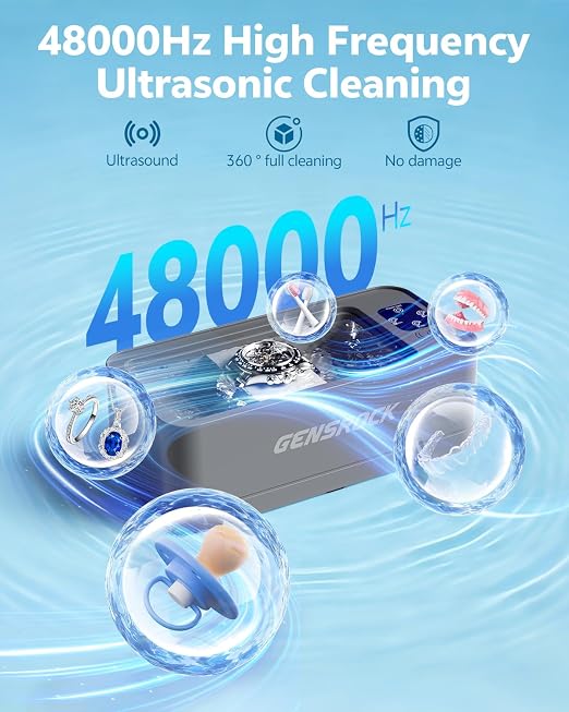 Ultrasonic Jewelry Cleaner, 48kHz Professional Silver Jewelry Cleaner & Diamond Ring Cleaner, 3 Modes, Scratch-Free 360ML Tank, Quiet Sonic Cleaner for Gold, Earrings, Glasses(Gray)