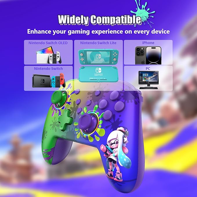 NexiGo Wireless Controller (No Deadzone) for Switch 2 and Switch, Bluetooth Controllers for Nintendo Switch with Vibration, Motion, Turbo and LED Light (Inkling)
