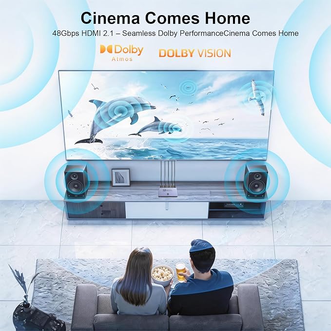 HDMI 2.1 Switch 3 in 1 Out, 8K@60Hz 4K@240Hz/120Hz 48Gbps, HDMI Switcher with Remote & Detection-Switching, VRR HDR10+ Dolby Vision/Atmos CEC HDCP2.3, Aluminum Alloy HDMI Selector