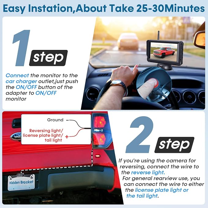 Wireless Backup Camera for Trucks: 5 Inch 1080P HD Display, Backup Camera for Car,Truck, IP69K Waterproof, Night Vision, Dual-Camera Support, DIY Installation, Customizable Parking Lines Befumly H21