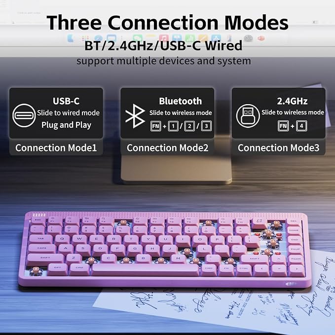NuPhy Node75 Wireless Mechanical Keyboard, 75% Hot Swappable Custom Low Profile Keyboard, 84 Keys Computer Gaming Keyboards, Supports Touch Gestures, PBT Keycaps, RGB Backlit, Bluetooth/2.4GHz/USB-C