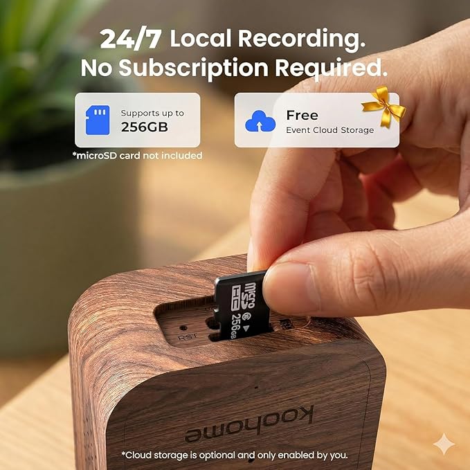 5MP 3K Window Camera 2 Pack for Indoor & Outdoor Home Security, Magnetic Mount, Color Night Vision, 24/7 Recording, Free Cloud Storage, No Subscription, Dual-Band WiFi, AI Detection, Walnut Wood