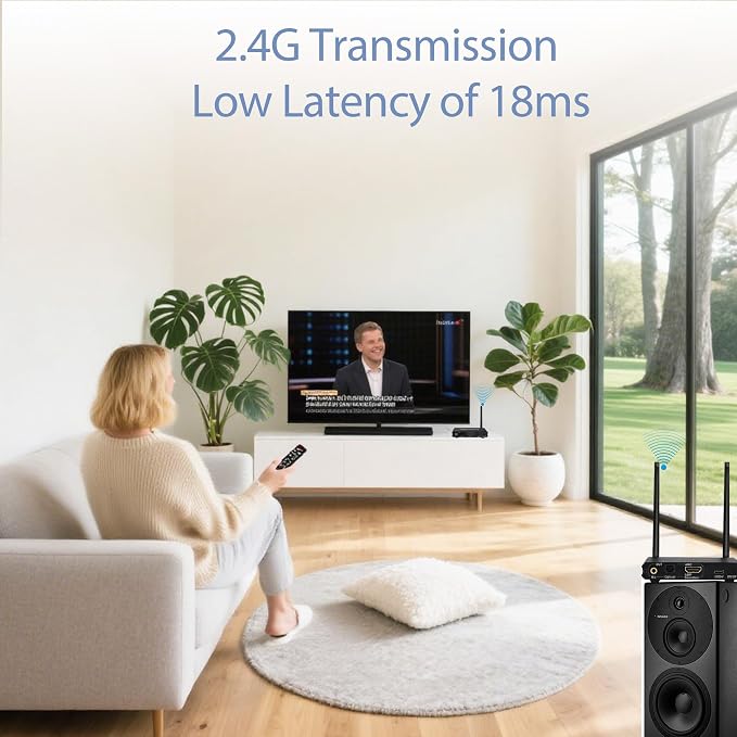 2.4GHz Wireless ARC Optical 3.5mm (RCA) Audio Transmitter Receiver for TV Pojector,164Ft 18ms Latency,Built-in Bluetooth 5.3 Receiver (Only Audio)