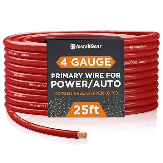 InstallGear 4 Gauge Battery Cable - 25ft Pure Copper OFC Cable, Flexible Power and Ground Wire for Car Audio, Speaker, RV Trailer, Amp, and Battery Wiring - Durable and Heat Resistant Jacket