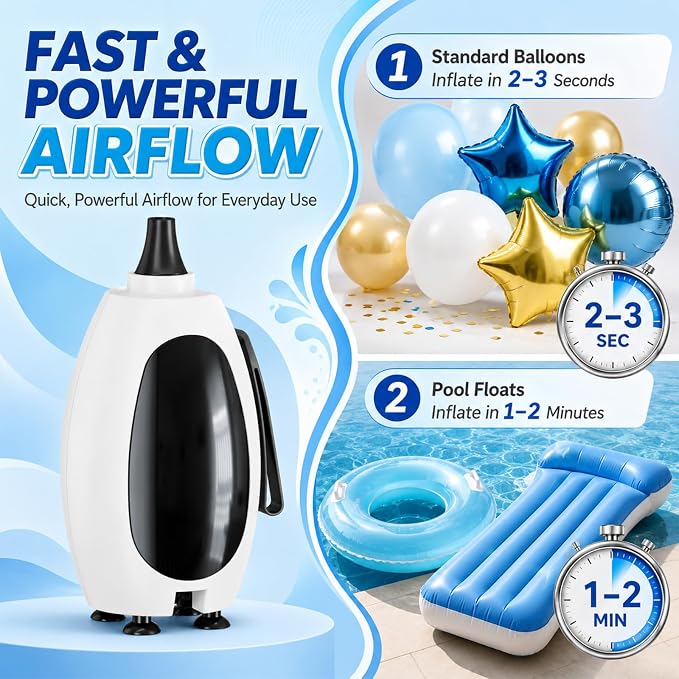 Balloon Pump Electric, Portable Balloon Inflator Air Pump Balloons Blower Machine with 6 Different Nozzles for Party Balloons Decorations Inflator Deflator for Inflatables Pool Floats Air Beds