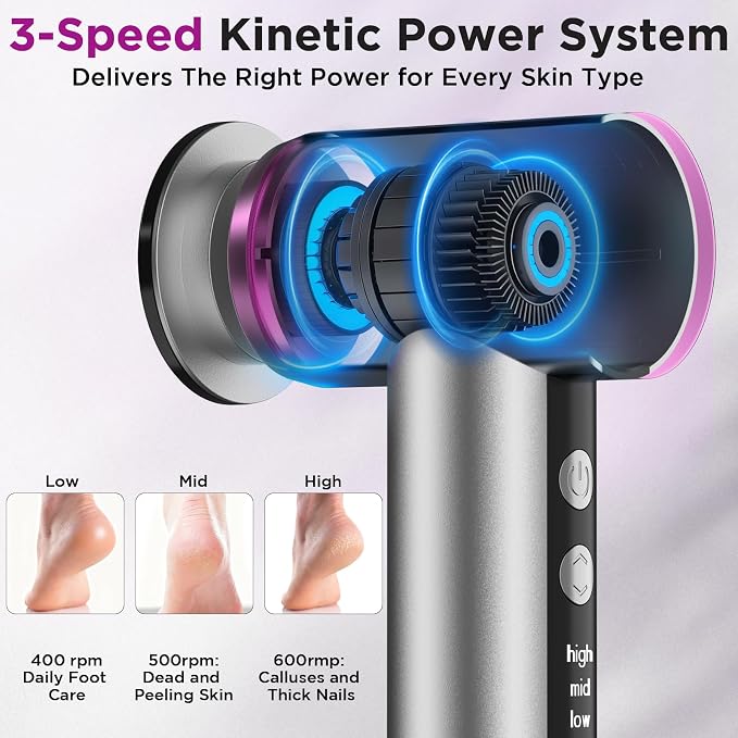 Electric Foot Callus Remover, Apply Oil,Foot File,Reusable Nano-Glass Head, Ergonomic Premium Aluminum Callus Remover for feet, Professional Foot SPA Pedicure Tool at Home