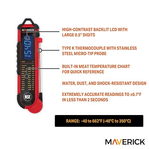 Maverick PT-100 Pro-Temp Commercial Smoker BBQ Probe Meat Thermometer, 5-Inch, Red