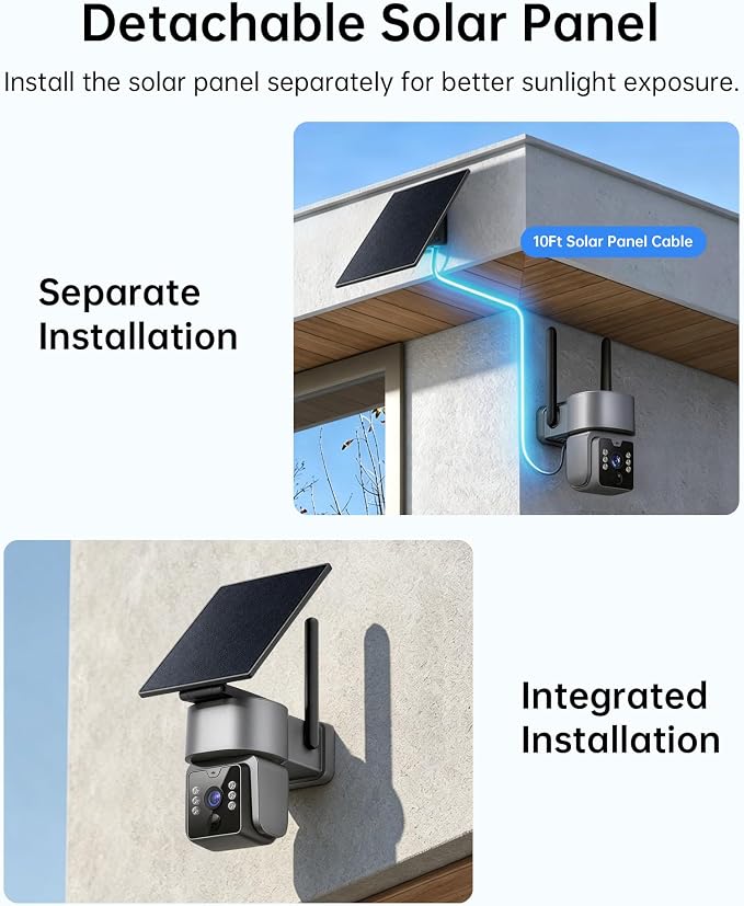 5G & 2.4G Solar Security Camera, Outdoor Security Camera Wireless, 2K Color Night Vision, 360° PTZ Security Camera Outdoor, PIR Human Detection, Two-Way Voice Calling, Alexa