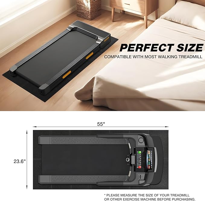 Walking Pad Mat for Carpet, Treadmill Mat for Hardwood Floor, 55"x23.6" High Density, 1/4 Thickness, Non-Slip, Foldable, Floor Protection for Treadmill pad, Elliptical, Bike, Noise Shock Absorption
