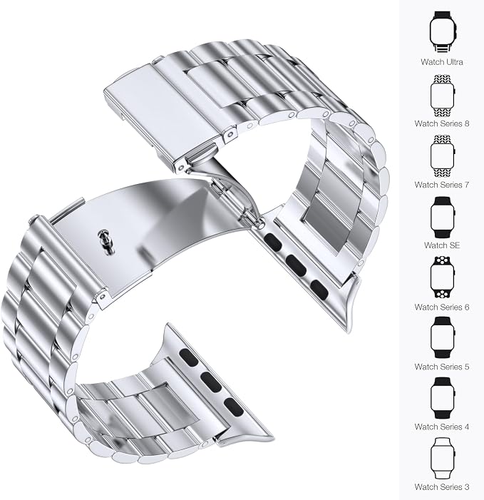 EPULY Compatible with Apple Watch Band 42mm 44mm 45mm 38mm 40mm 41mm, Business Stainless Steel Metal Wristband for iWatch SE & Series 7 6 5 4 3 2 1 for Men Women (Silver, 41mm 40mm 38mm)