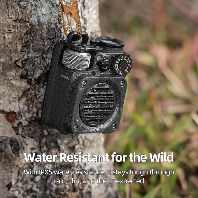 Muzen Upgraded Wild Mini 3.0 Outdoor Portable Wireless Bluetooth Speaker with FM Radio, Phone Charger/15H Playtime/IPX5 Waterproof/3 Mode Flashlight, Rugged Gear for Man Camping/Hiking/Travel(Black)