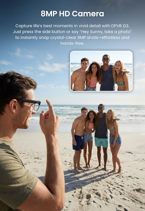 DPVR AI Smart Glasses with Camera and Bluetooth – 8MP HD Camera Glasses for Men & Women, Video Recording Glasses with Voice Assistant, 144-Language Real-Time Translation, for Travel, Work, Music, Vlog