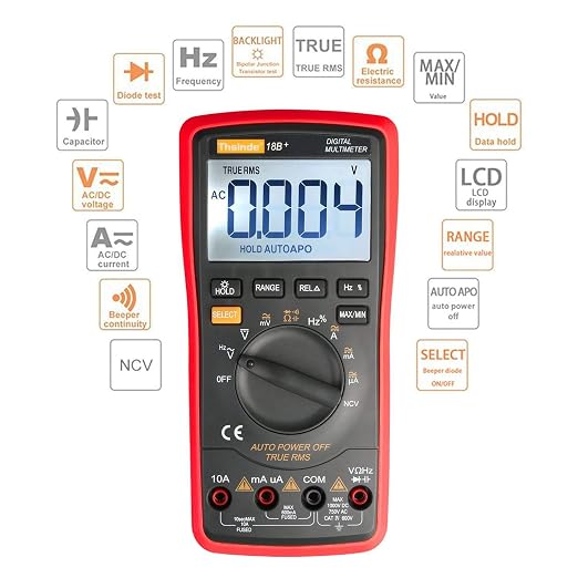 Auto Ranging Digital Multimeter TRMS 6000 with Battery Alligator Clips Test Leads AC/DC Voltage/Account,Voltage Alert, Amp/Ohm/Volt Multi Tester/Diode (Red)