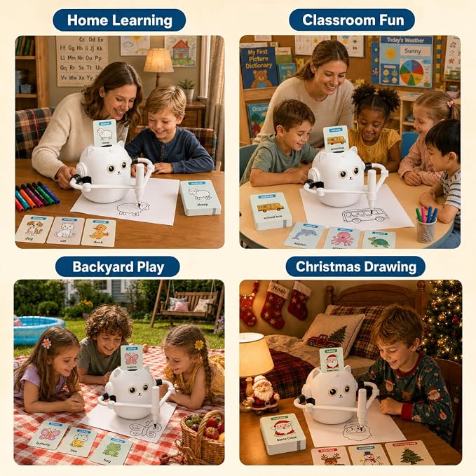 Drawing Robot for Kids with Music, Interactive Educational Drawing Machine with 100 Drawing Cards & 16 Color Pens, Magic Painting Learning Toy Gift for Girls and Boys Age 3 4 5 6 7 8
