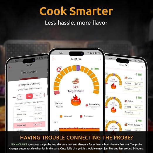 Yonktoo Wireless Meat Thermometer, Digital BBQ Thermometer with 4 Probes, Long Range Smart Grill Thermometer with Dual Sensors for Grilling, Smoking, Oven, Kitchen Cooking