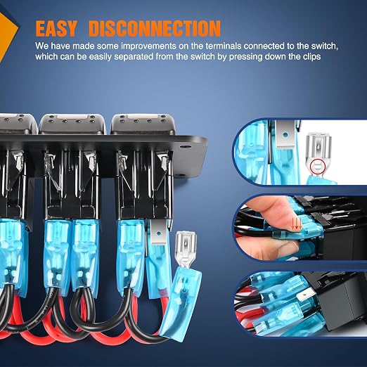 Nilight 6 Gang Rocker Switch Panel Waterproof Pre-Wired Aluminum Power Control Marine Panels with PD Type C and USB Cigarette Lighter Socket Voltmeter 12V 24V ON Off Switches for Car Trucks Boats RVs