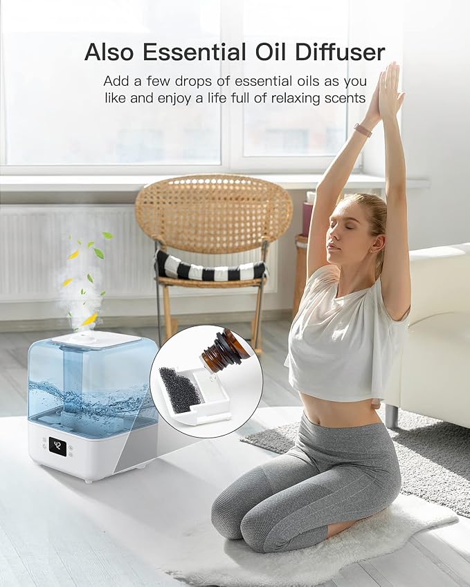 MORENTO 4.5L Top Fill Cool Mist Humidifier for Bedroom, Large Room, Home with 360 Nozzle, Auto Shut-Off, Humidity Setting, 50Hrs Runtime, Night Light, White