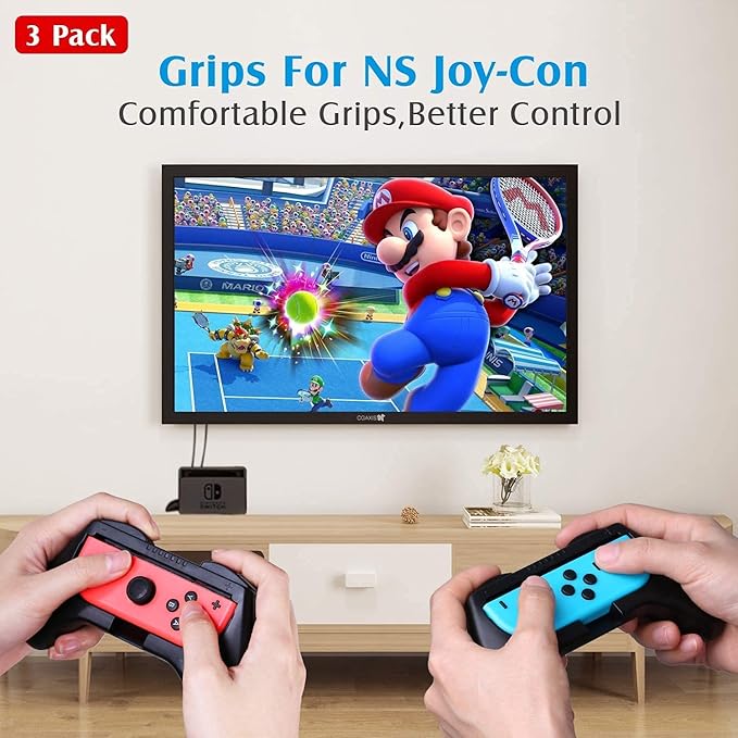 HEYSTOP Grip Compatible with Nintendo Switch/Switch OLED Joy-Con, 3 Pack, Wear Resistant Game Switch Controller Handle Case Kit for Nintendo Switch Joy Con, Black