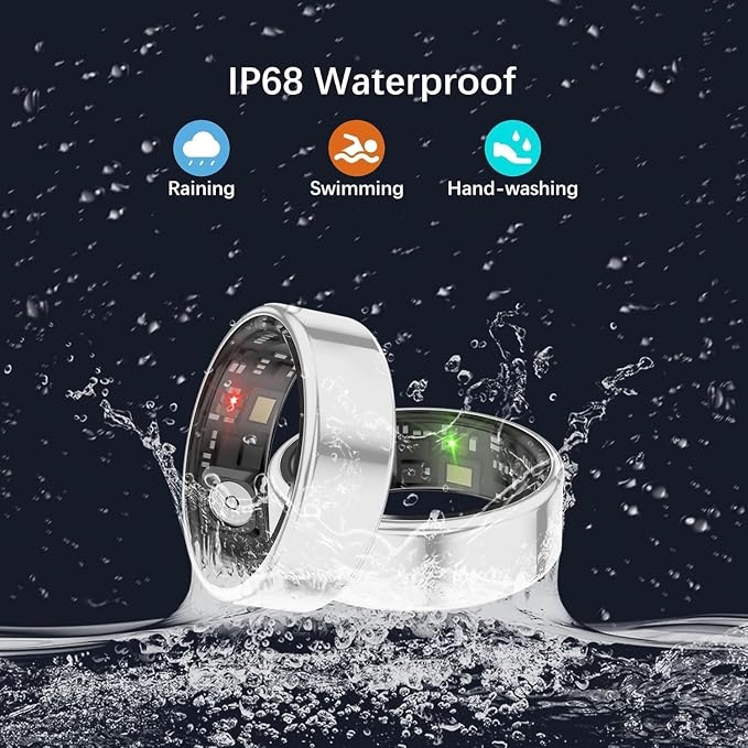 Smart Rings for Women Men, Fitness Ring with Heart Rate, Blood Oxygen, HRV, Stress, Sleep Tracker, Step Tracker, No Subscription Fee, lP68 Waterproof Smart Ring for iPhone & Android (Silver,8#)