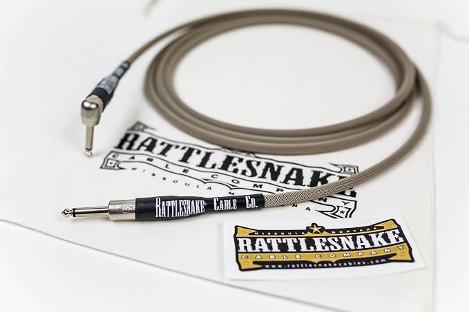 Rattlesnake Cable - 10 Foot Standard Dirty Tweed Instrument Cable Straight to Right Angle 1/4-Inch plugs