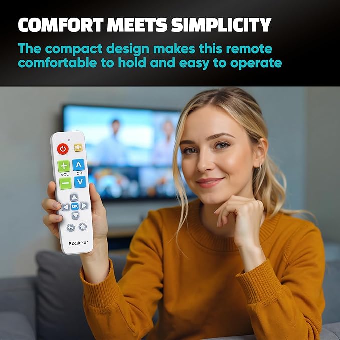 EZclicker Big Button Universal TV Remote (White) Simple Easy to Use, Great for Seniors, Works with Major TV Brands (2xAAA Batteries Not Included)
