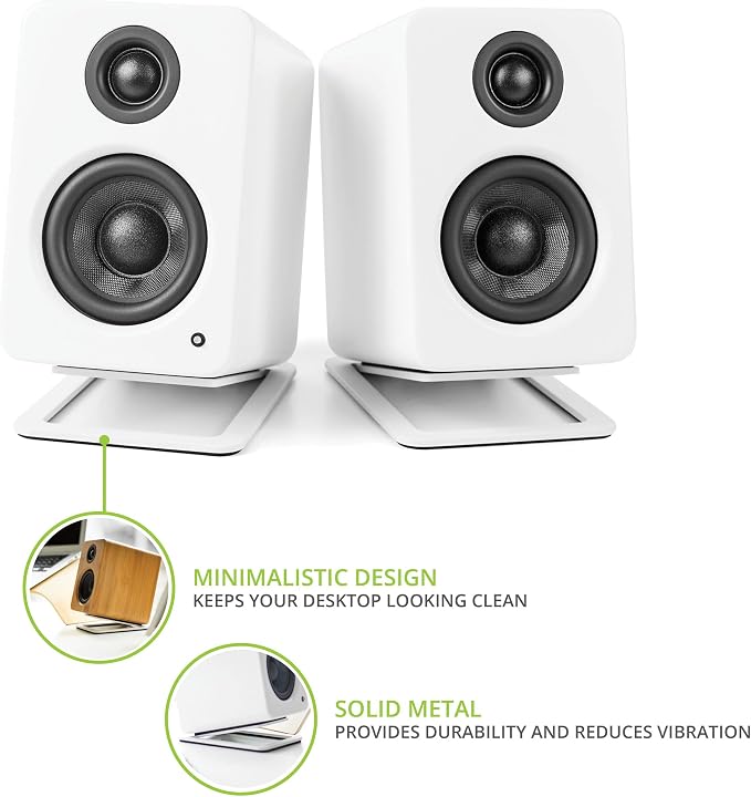 Kanto S2 Tilted Desktop Speaker Stands for Small Speakers & Compact 2”-3” Studio Monitors | Supports 6 lbs | Damping Foam Padding | White, Pair