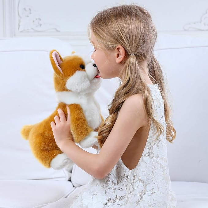 CU-MATE Electronic Walking Dog Toy, Interactive Plush Corgi Puppy, Realistic Interactive Pet Toy Dog, Walking, Barking, Wagging Tail & Talking, Present Gifts for 3+ Year