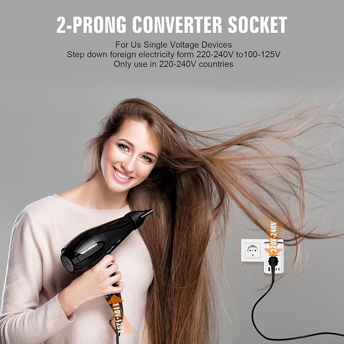 Voltage Converter Us to Europe, Power Converter Combo, 220v to 110v European Plug Converter 2300w Travel Adapter Worldwide, Step Down European, Travel Adapter Worldwide