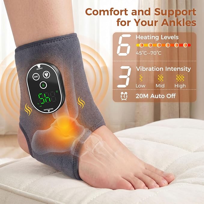 Ankle Massager, Foot Massager with 6 Heat Levels & 3 Vibration Modes, Cordless Foot Renew Triple Method Massagers, Portable Ankle Heating Pad for Circulation and Pain Relief