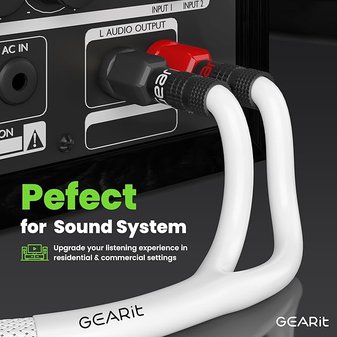 GEARit Speaker Cable with Banana Plugs White 12 Gauge 3 ft,Speaker Cable CL2 Rated 12AWG OFC,Heavy Duty Braided 12 Gauge Speaker Wire for Audiophiles,Hi-Fi Systems,Home Theater,Amplifiers & Speakers