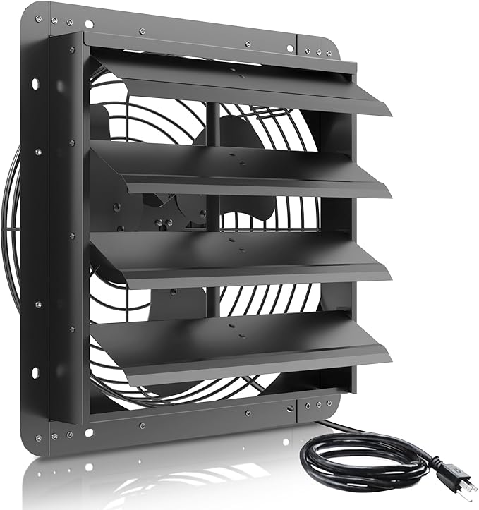 16 Inch Shutter Exhaust Fan, Aluminum Wall Mounted Exhaust Fan with Power Cord,2060 CFM High Speed Automatic Louvered Vent Fan for Greenhouse, Factory,Shop,Garage, ETL Listed