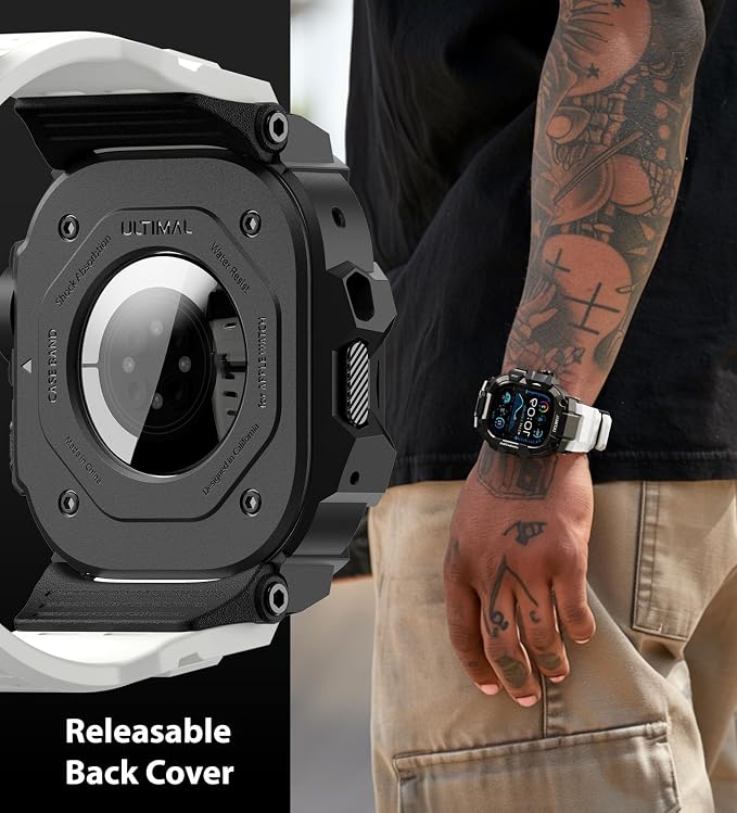 ULTIMAL Rugged Case with Band for Apple Watch 49mm,Compatible with Apple Watch Ultra 3/2/1, Military Grade Shockproof Bumper Cover for iWatch Tactical Band Men (49mm,White)