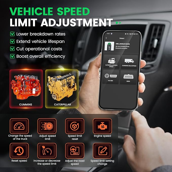 ANCEL HD200 Bluetooth Heavy Duty Truck Scanner, Speed Limit and Idle Reset for Cummins & Caterpillar Engines, J1939/J1708 Diesel Code Reader & All-System Diagnostic Tool, Lifetime Free Updates