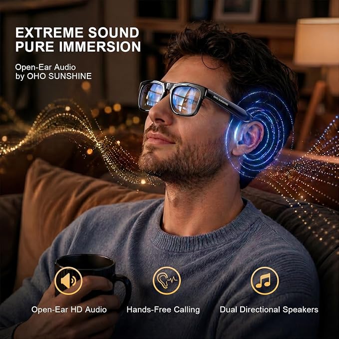 OhO sunshsine AI Glasses, Bluetooth Audio Sunglasses with 10H Playtime, ChatGPT Translation & Water Resistant Open Ear Glasses